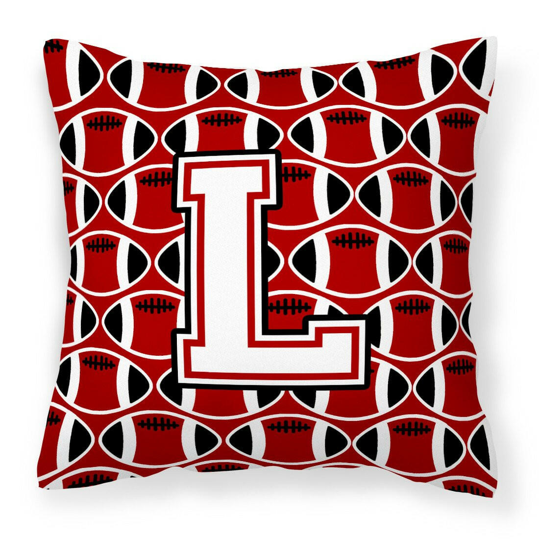 Letter L Football Cardinal and White Fabric Decorative Pillow CJ1082-LPW1414 by Caroline&#39;s Treasures