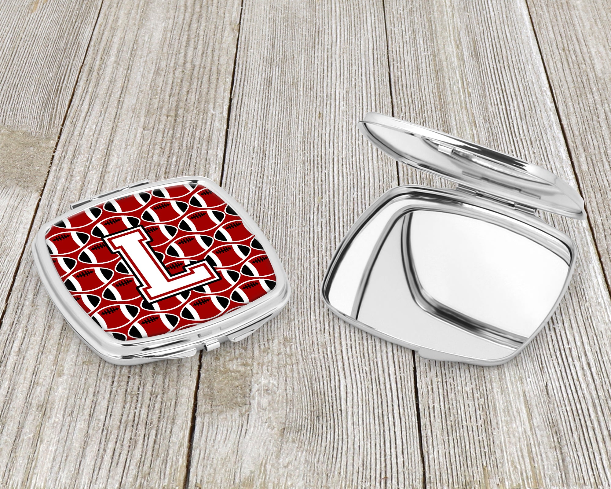 Letter L Football Cardinal and White Compact Mirror CJ1082-LSCM  the-store.com.