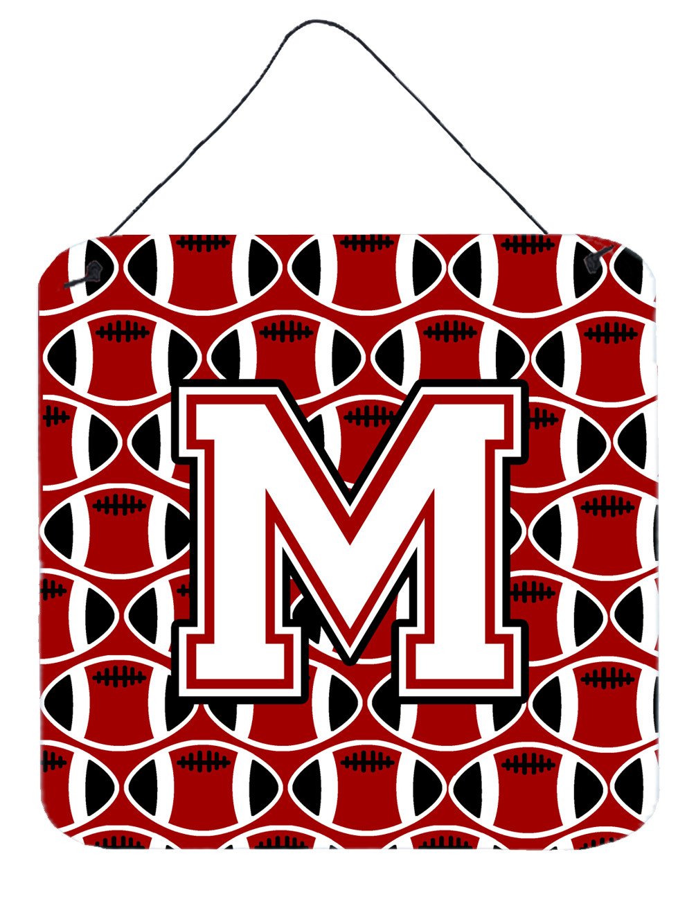 Letter M Football Cardinal and White Wall or Door Hanging Prints CJ1082-MDS66 by Caroline&#39;s Treasures