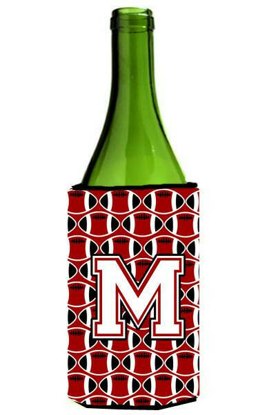 Letter M Football Cardinal and White Wine Bottle Beverage Insulator Hugger CJ1082-MLITERK by Caroline&#39;s Treasures