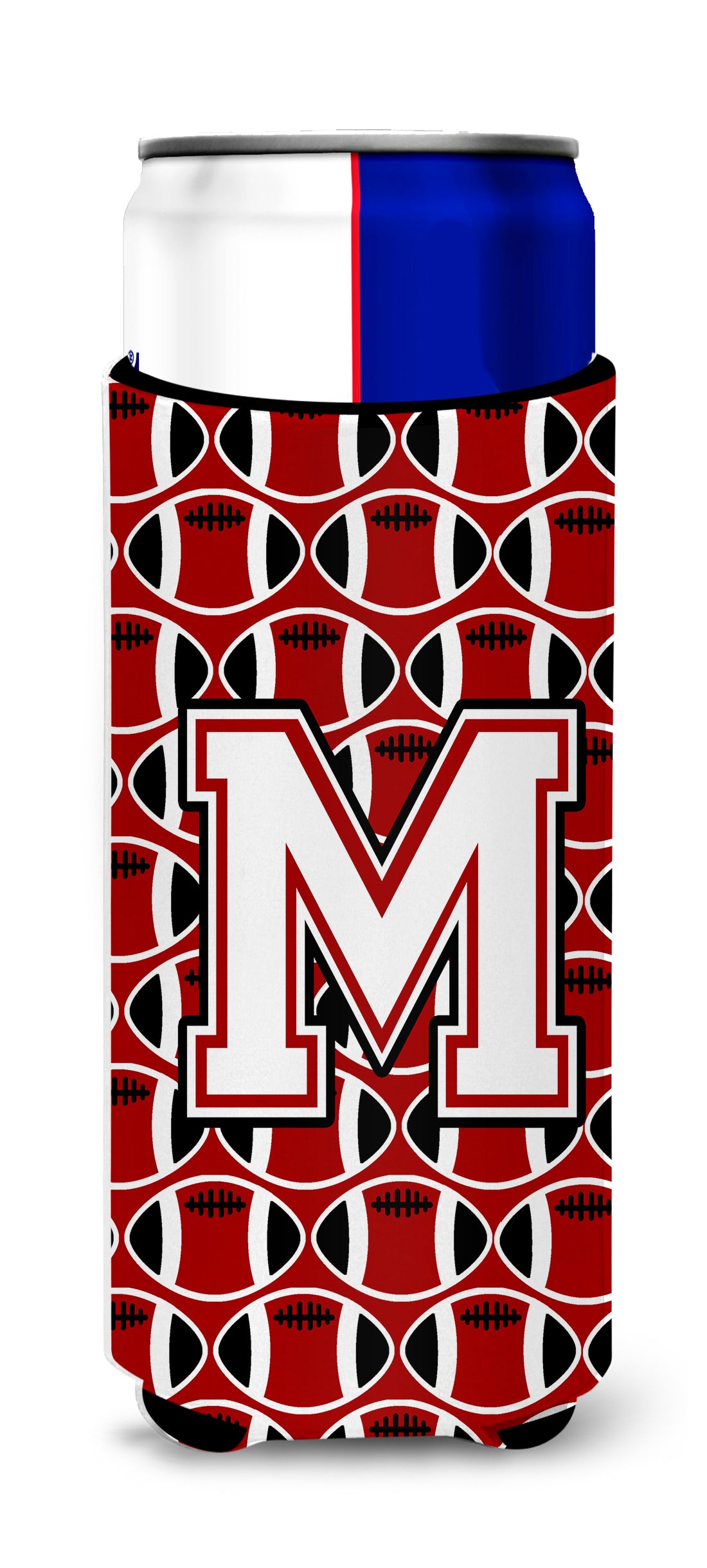Letter M Football Cardinal and White Ultra Beverage Insulators for slim cans CJ1082-MMUK