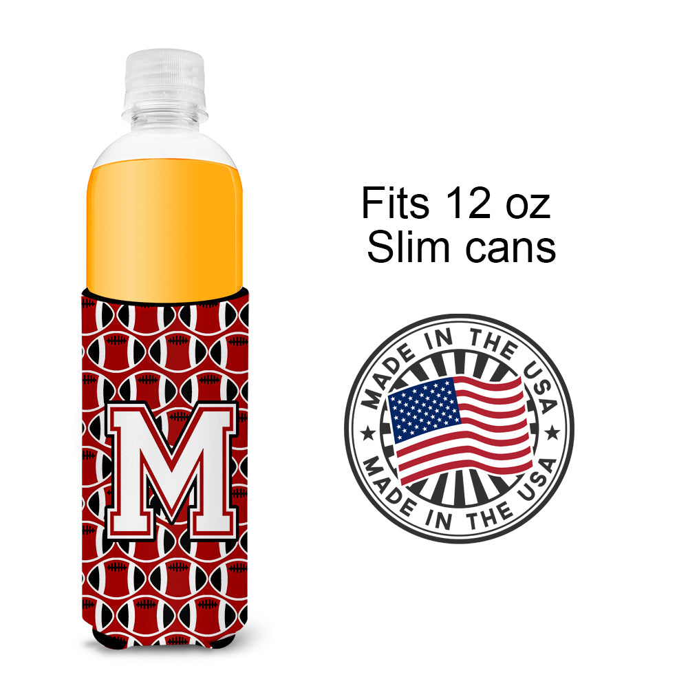 Letter M Football Cardinal and White Ultra Beverage Insulators for slim cans CJ1082-MMUK.