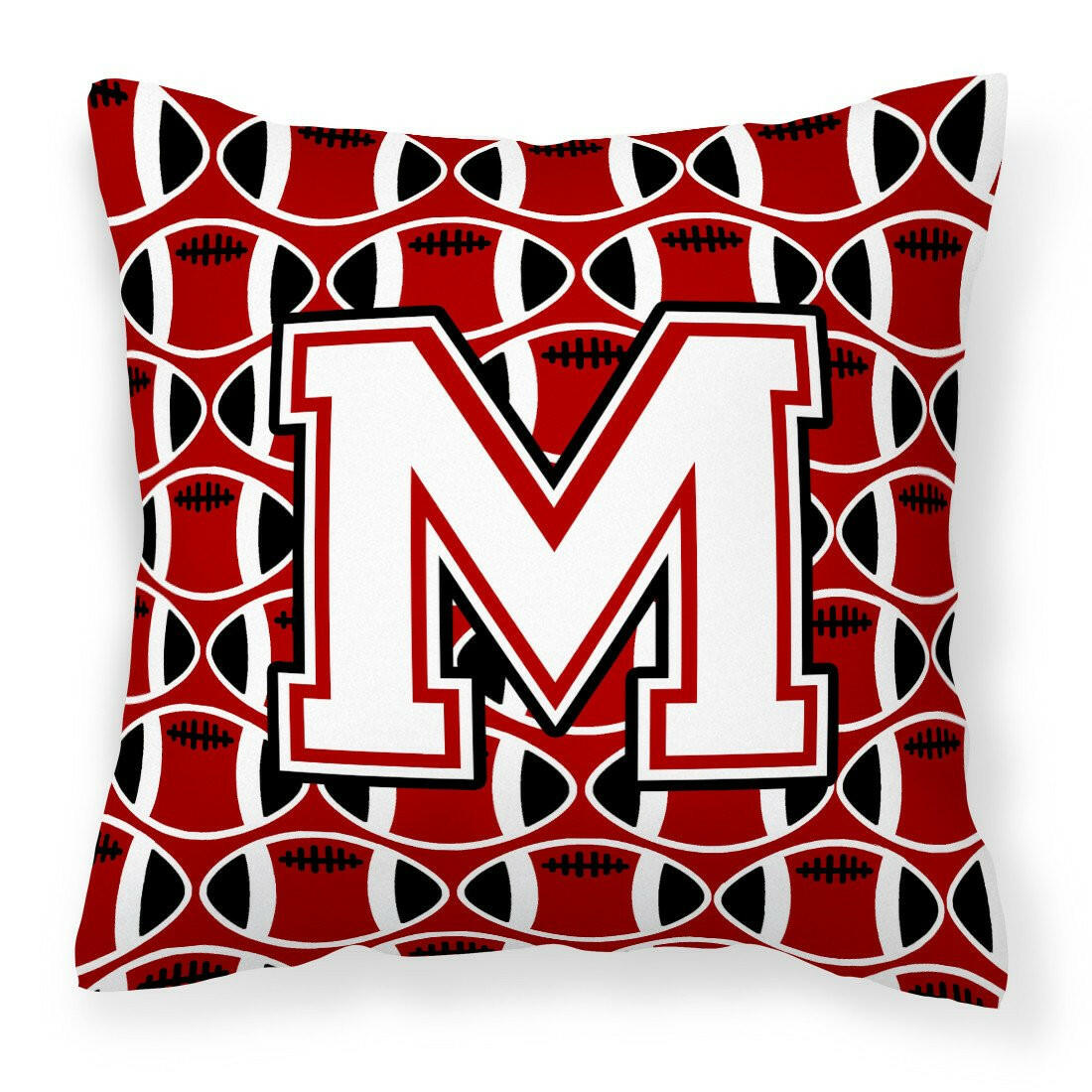 Letter M Football Cardinal and White Fabric Decorative Pillow CJ1082-MPW1414 by Caroline&#39;s Treasures
