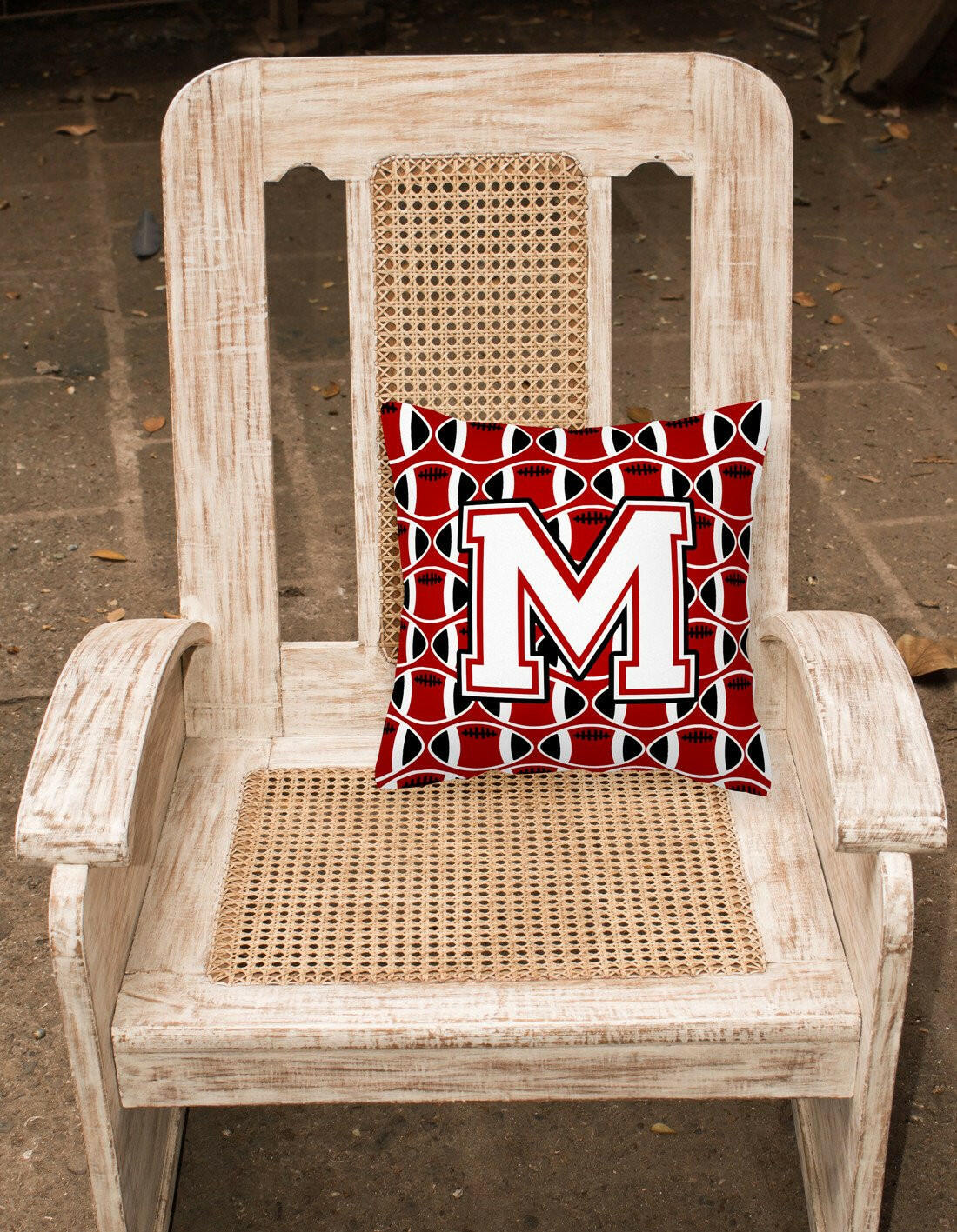 Letter M Football Cardinal and White Fabric Decorative Pillow CJ1082-MPW1414 by Caroline's Treasures