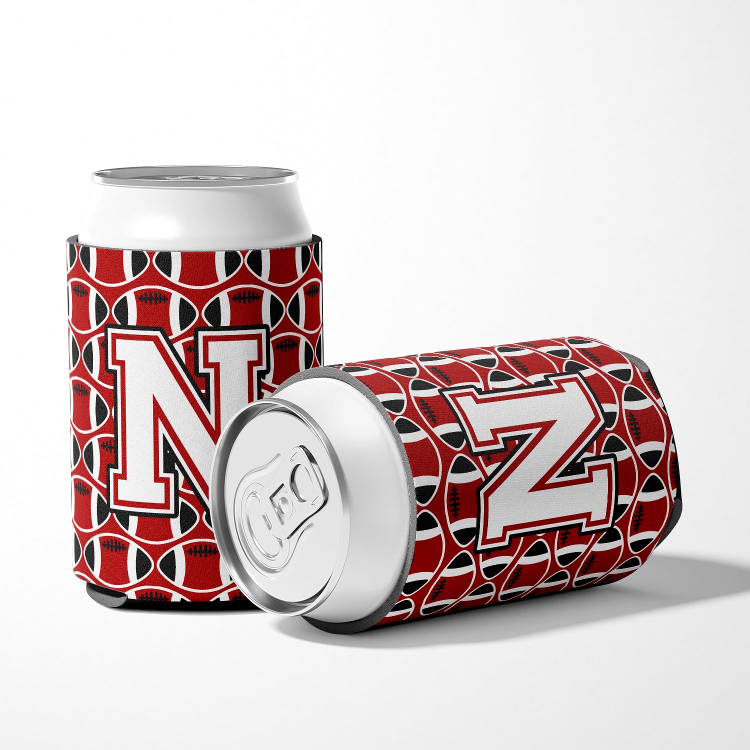 Letter N Football Cardinal and White Can or Bottle Hugger CJ1082-NCC