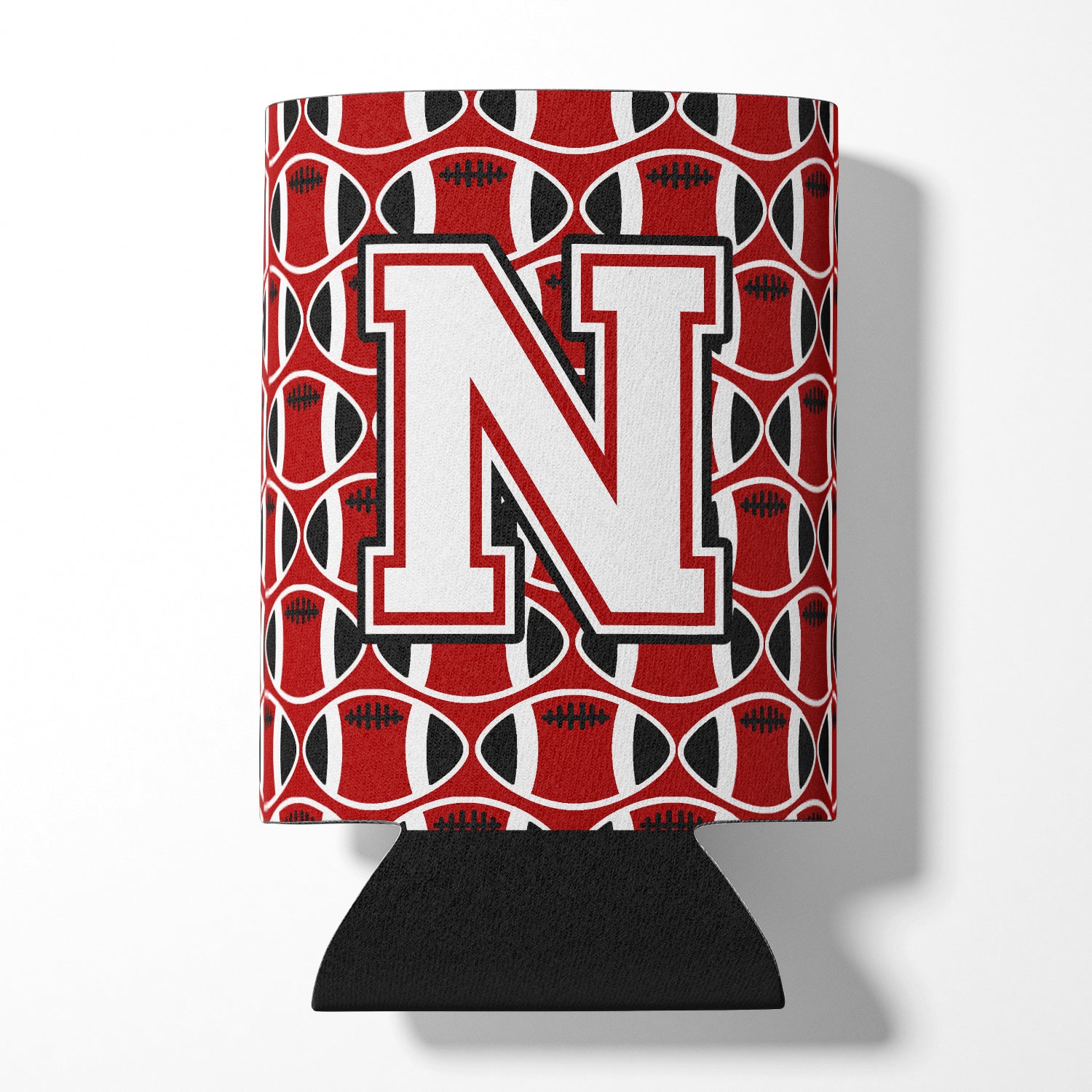 Letter N Football Cardinal and White Can or Bottle Hugger CJ1082-NCC.
