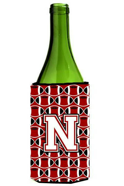 Letter N Football Cardinal and White Wine Bottle Beverage Insulator Hugger CJ1082-NLITERK by Caroline&#39;s Treasures