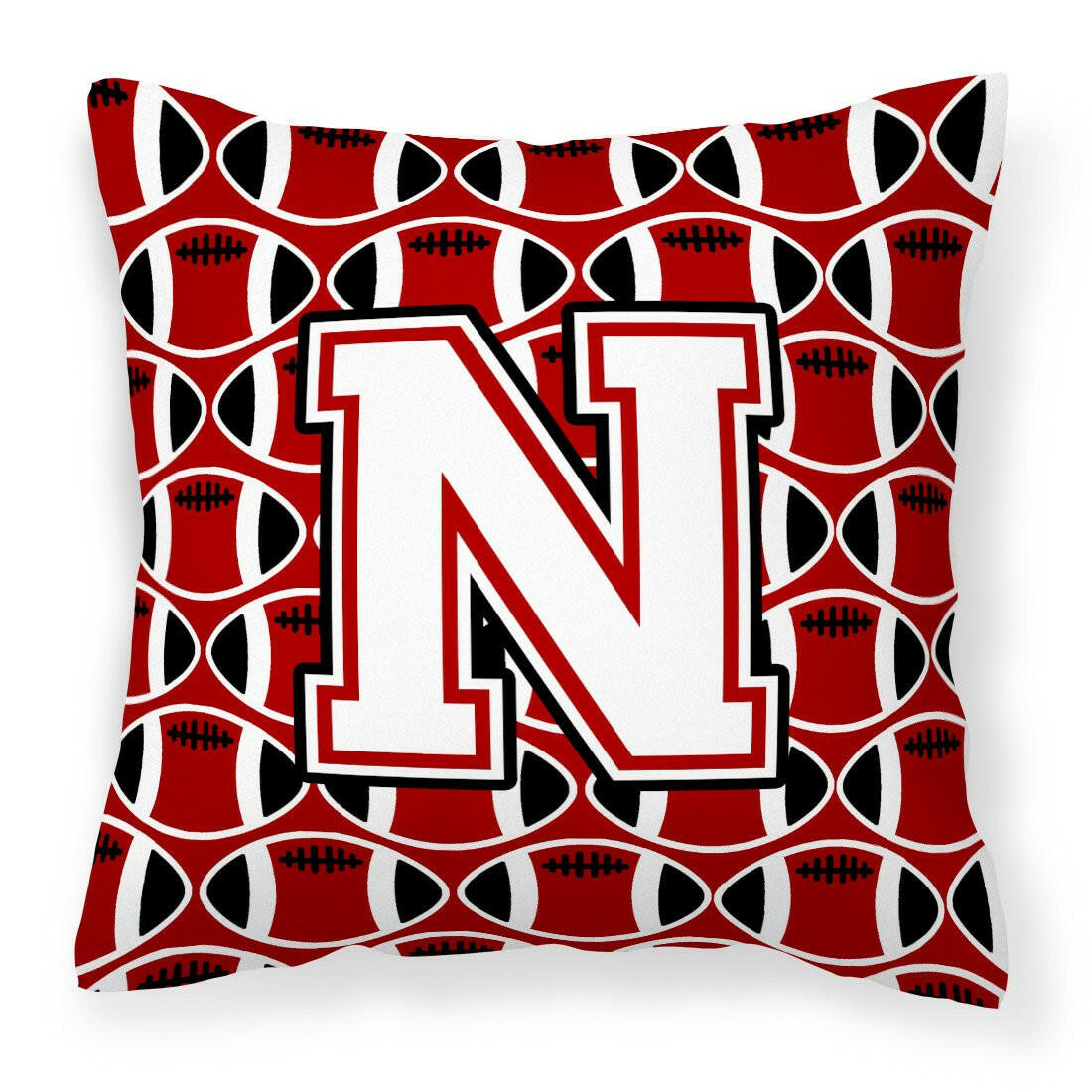 Letter N Football Cardinal and White Fabric Decorative Pillow CJ1082-NPW1414 by Caroline&#39;s Treasures