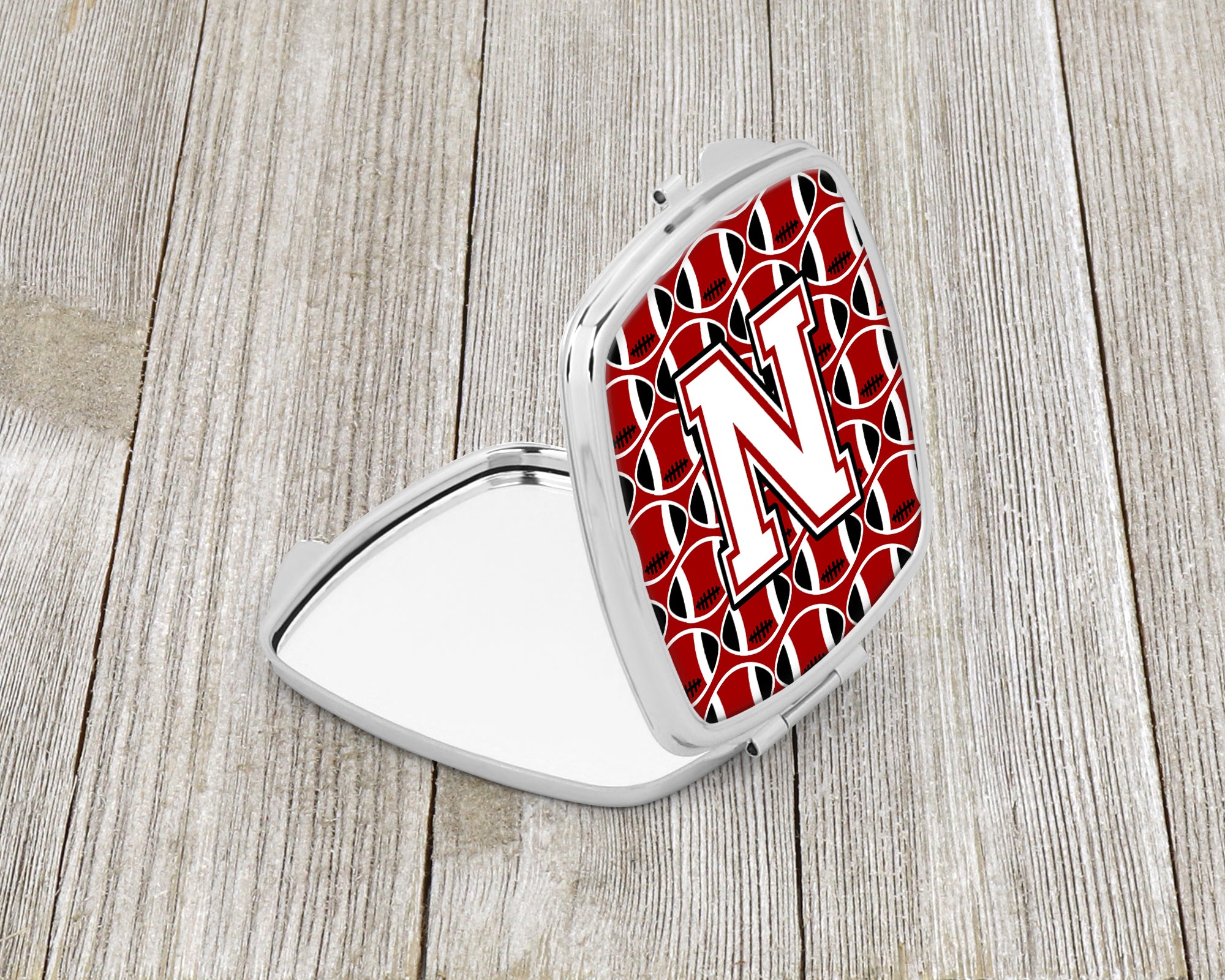 Letter N Football Cardinal and White Compact Mirror CJ1082-NSCM  the-store.com.