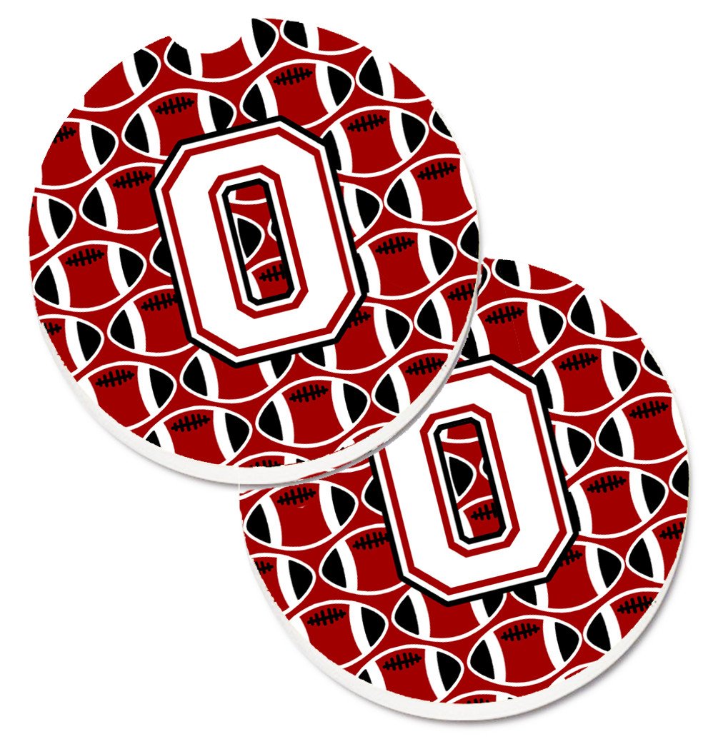 Letter O Football Cardinal and White Set of 2 Cup Holder Car Coasters CJ1082-OCARC by Caroline's Treasures