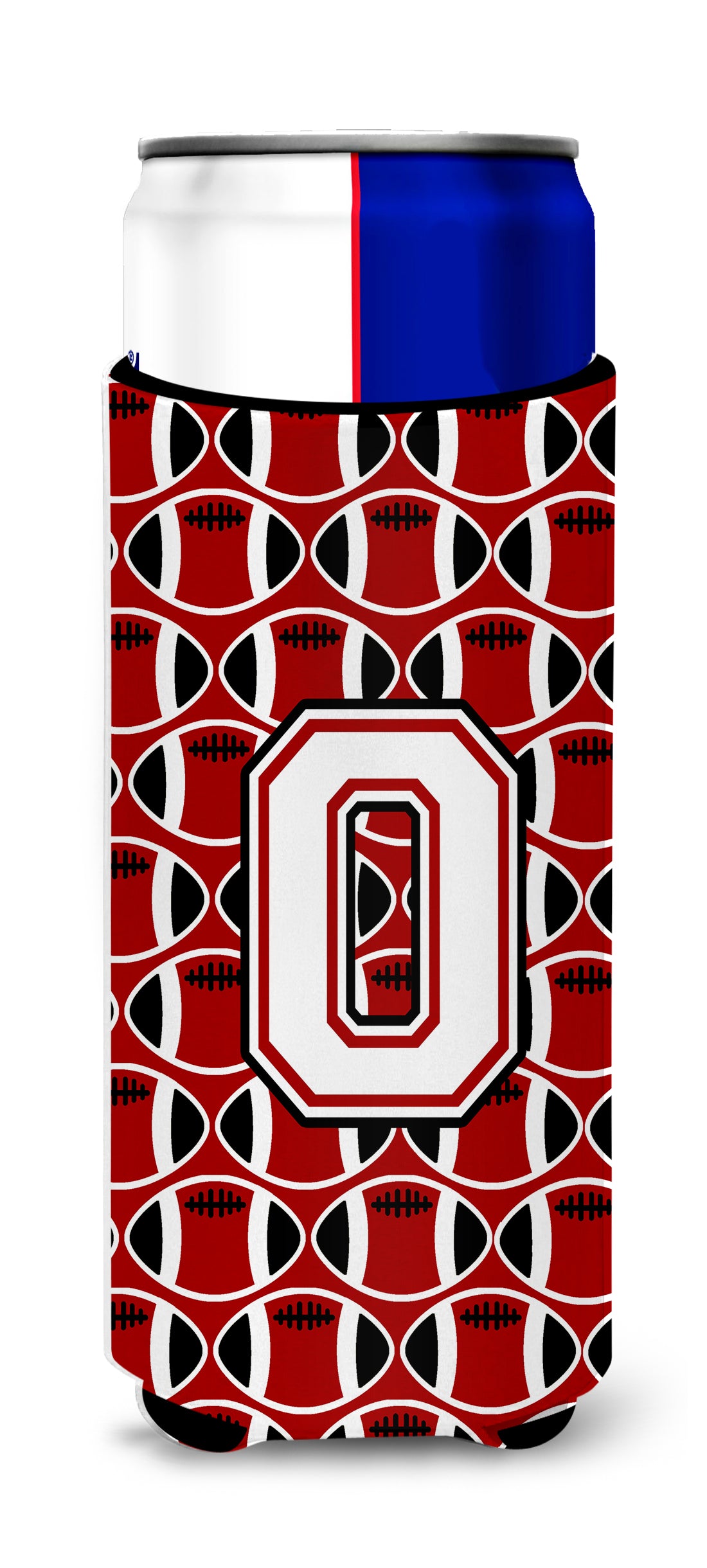 Letter O Football Cardinal and White Ultra Beverage Insulators for slim cans CJ1082-OMUK