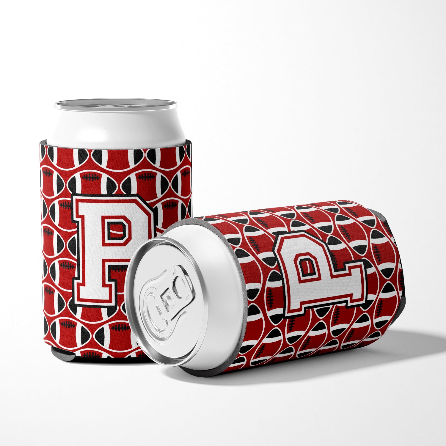 Letter P Football Cardinal and White Can or Bottle Hugger CJ1082-PCC.
