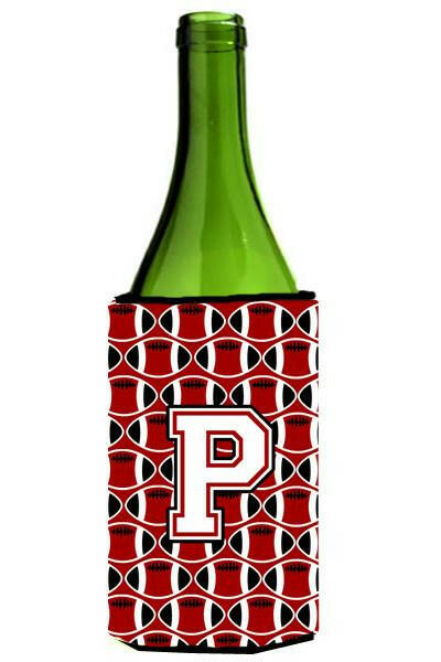 Letter P Football Cardinal and White Wine Bottle Beverage Insulator Hugger CJ1082-PLITERK by Caroline&#39;s Treasures