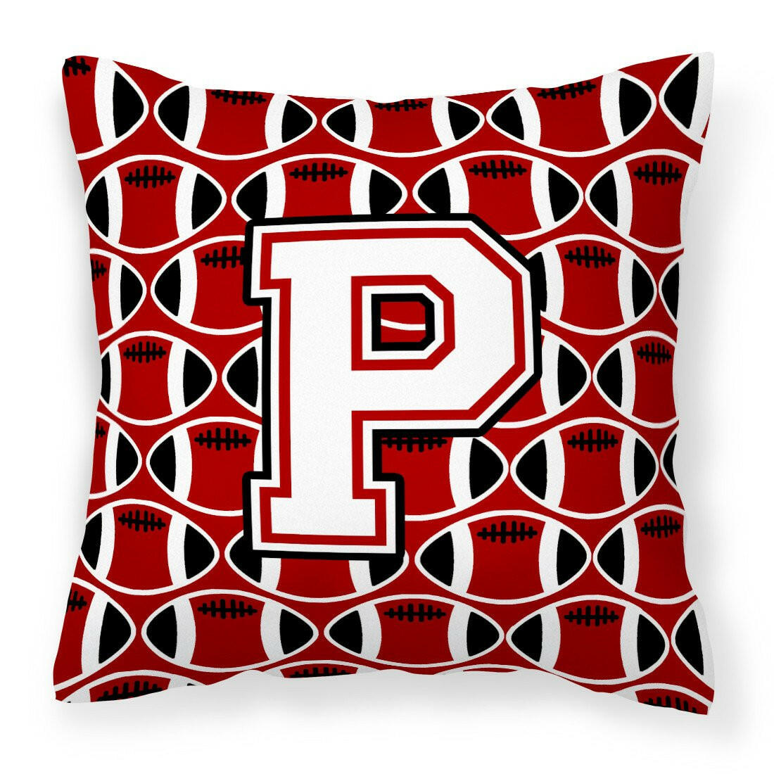 Letter P Football Cardinal and White Fabric Decorative Pillow CJ1082-PPW1414 by Caroline&#39;s Treasures