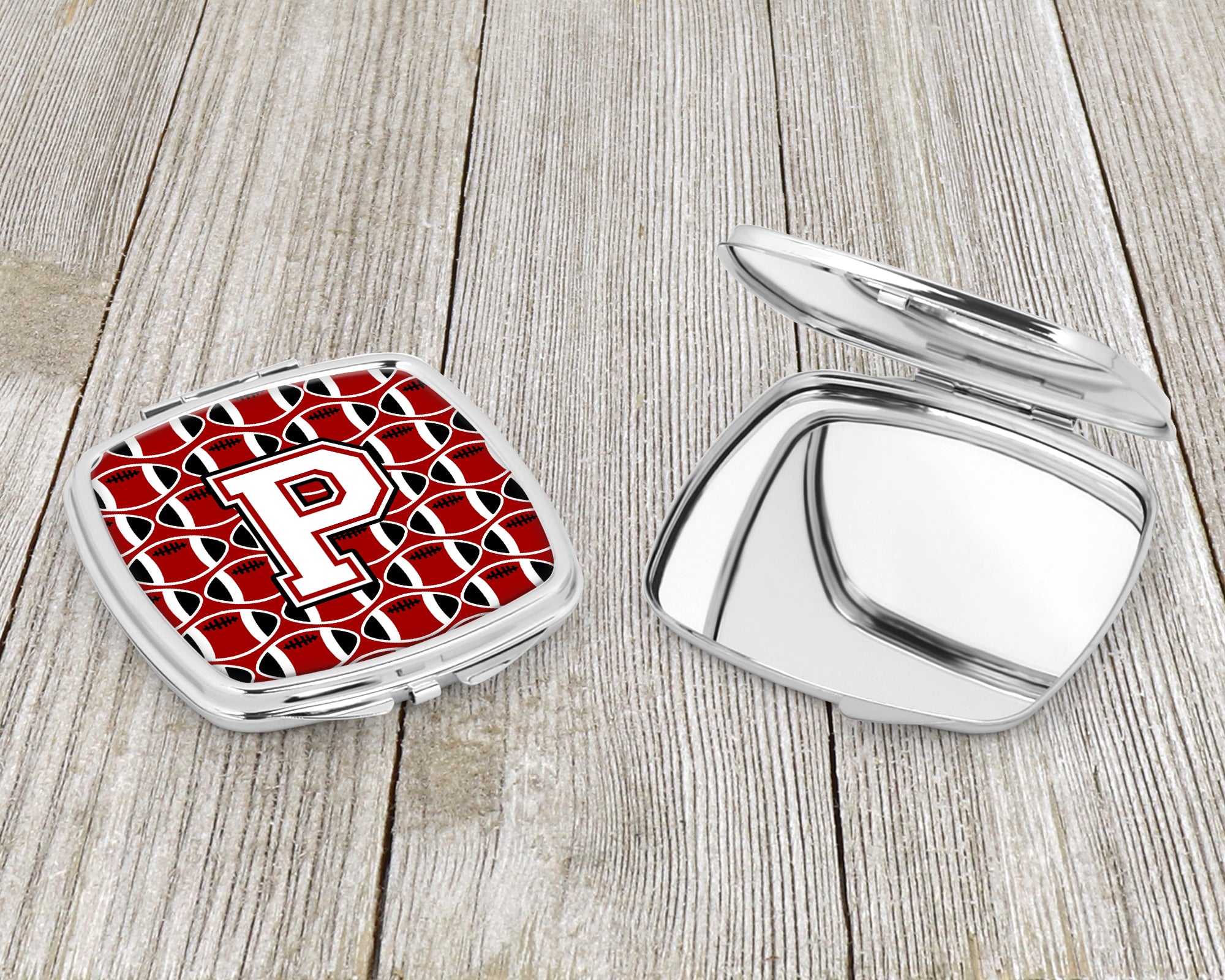 Letter P Football Cardinal and White Compact Mirror CJ1082-PSCM  the-store.com.