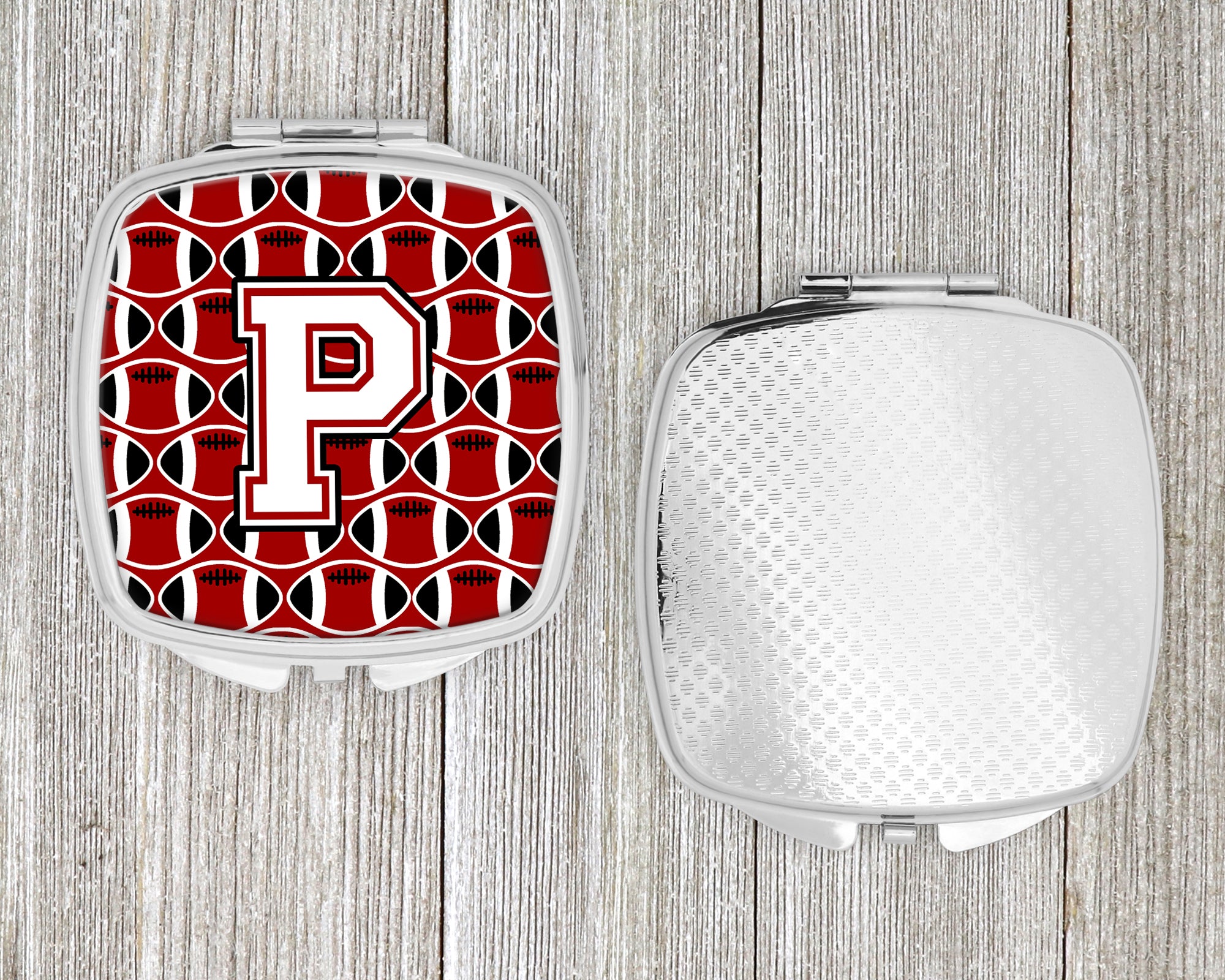 Letter P Football Cardinal and White Compact Mirror CJ1082-PSCM  the-store.com.