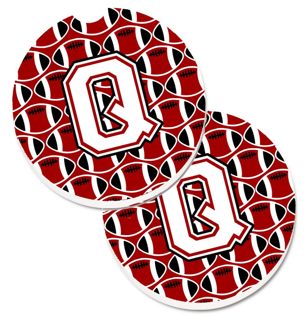 Letter Q Football Cardinal and White Set of 2 Cup Holder Car Coasters CJ1082-QCARC by Caroline&#39;s Treasures