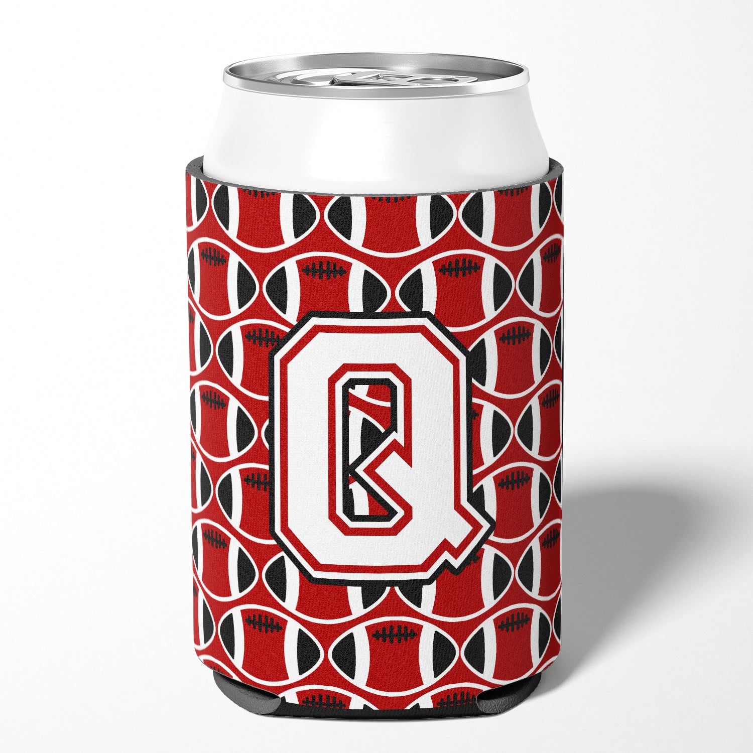Letter Q Football Cardinal and White Can or Bottle Hugger CJ1082-QCC