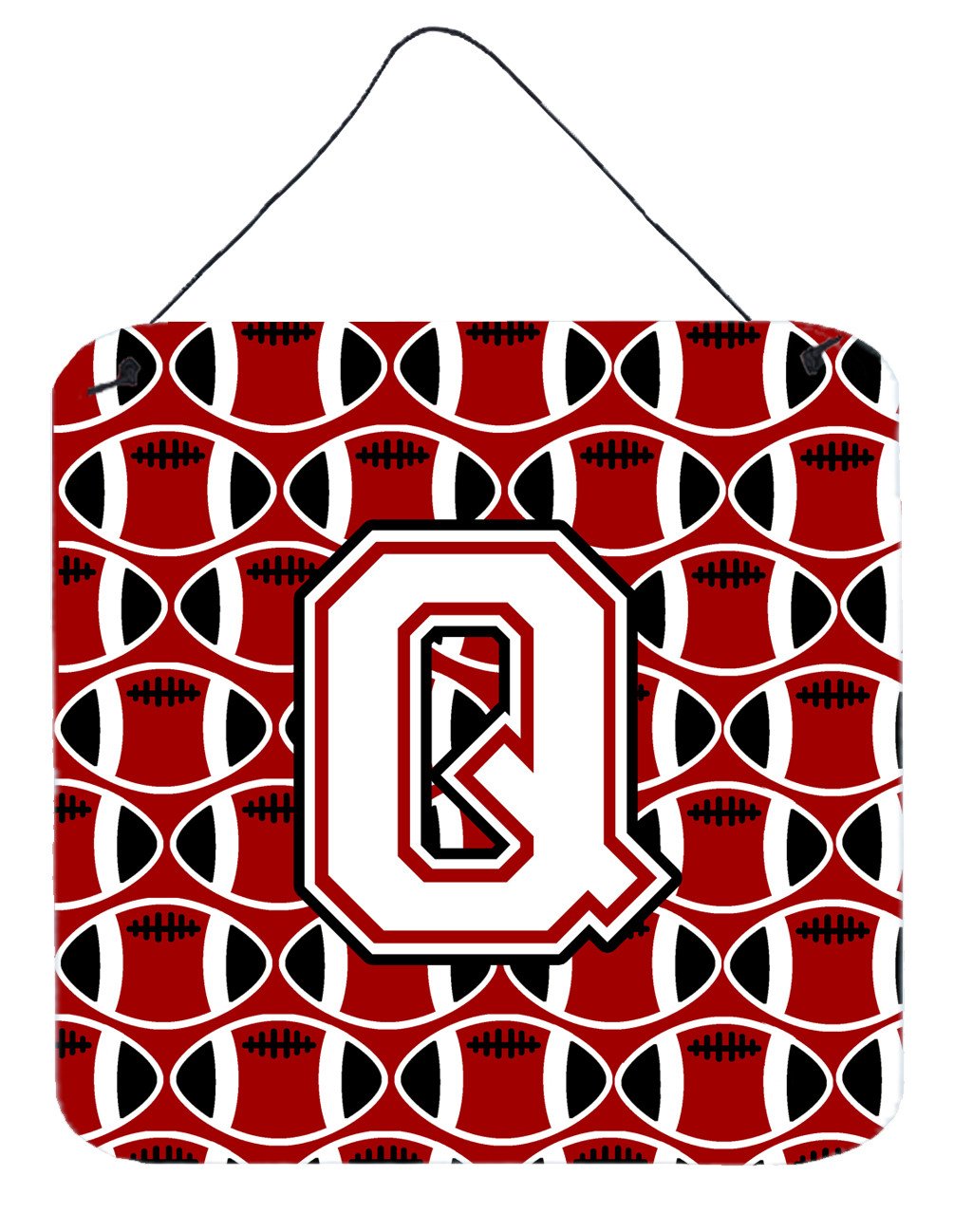 Letter Q Football Cardinal and White Wall or Door Hanging Prints CJ1082-QDS66 by Caroline&#39;s Treasures