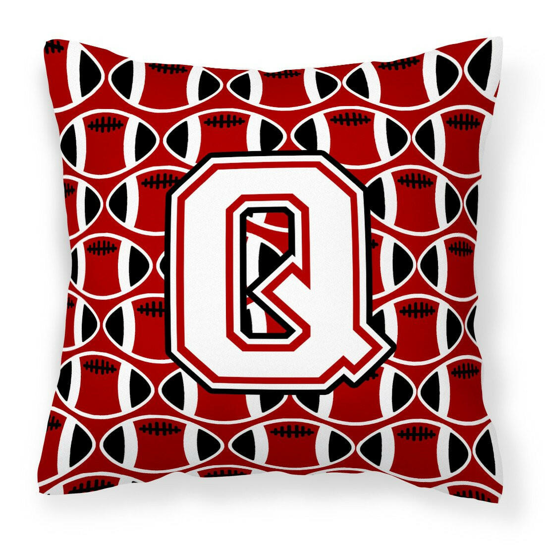 Letter Q Football Cardinal and White Fabric Decorative Pillow CJ1082-QPW1414 by Caroline&#39;s Treasures
