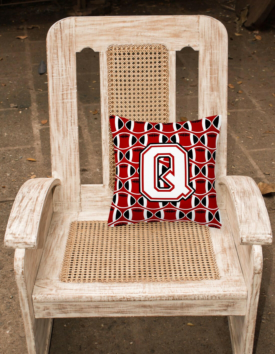 Letter Q Football Cardinal and White Fabric Decorative Pillow CJ1082-QPW1414 by Caroline's Treasures