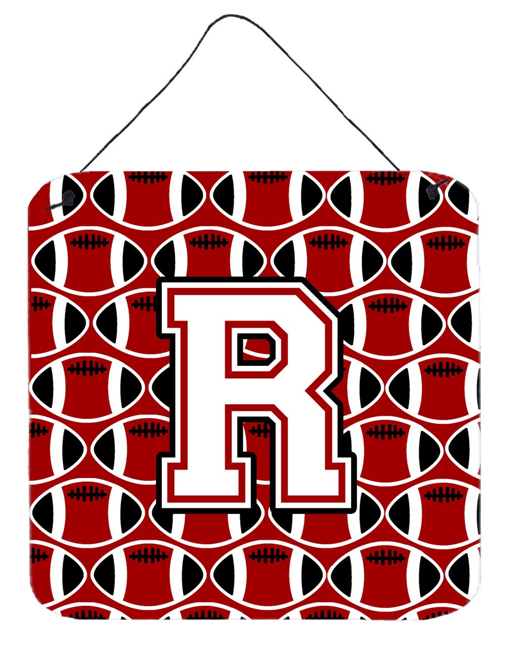 Letter R Football Cardinal and White Wall or Door Hanging Prints CJ1082-RDS66 by Caroline&#39;s Treasures