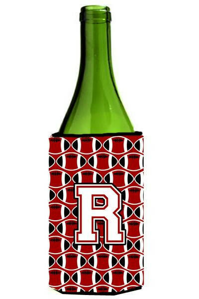 Letter R Football Cardinal and White Wine Bottle Beverage Insulator Hugger CJ1082-RLITERK by Caroline&#39;s Treasures
