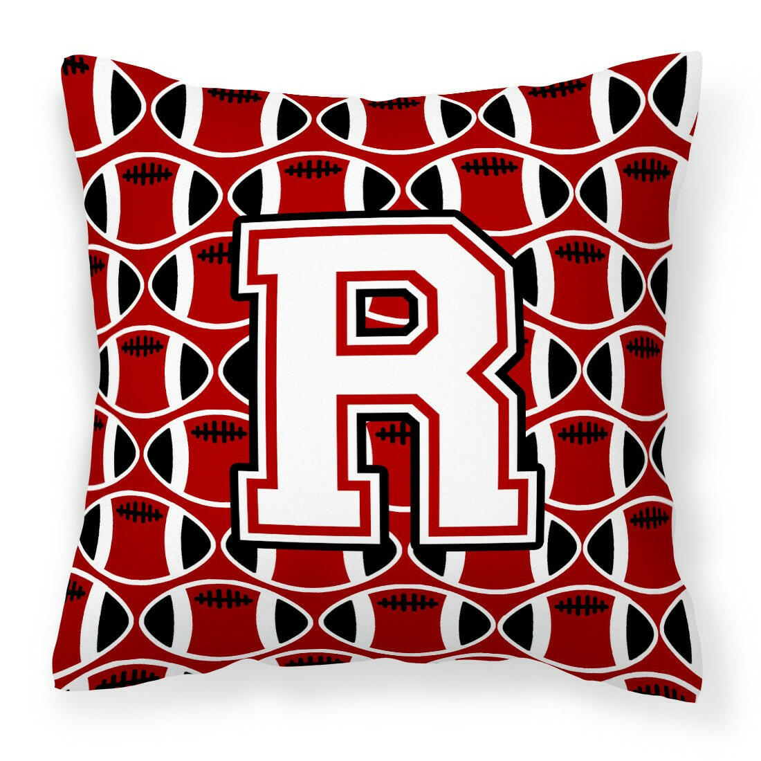 Letter R Football Cardinal and White Fabric Decorative Pillow CJ1082-RPW1414 by Caroline&#39;s Treasures
