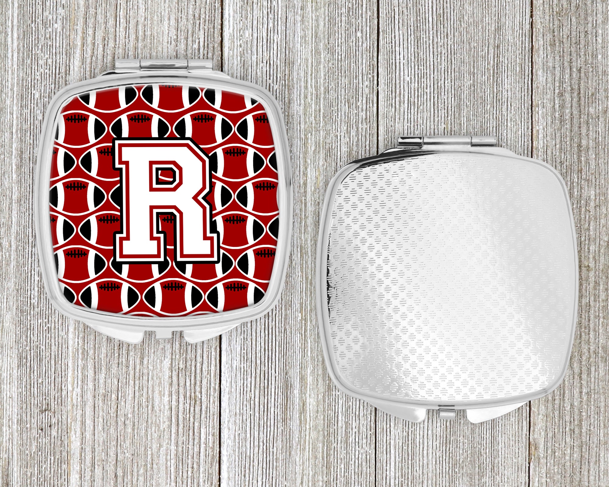 Letter R Football Cardinal and White Compact Mirror CJ1082-RSCM  the-store.com.