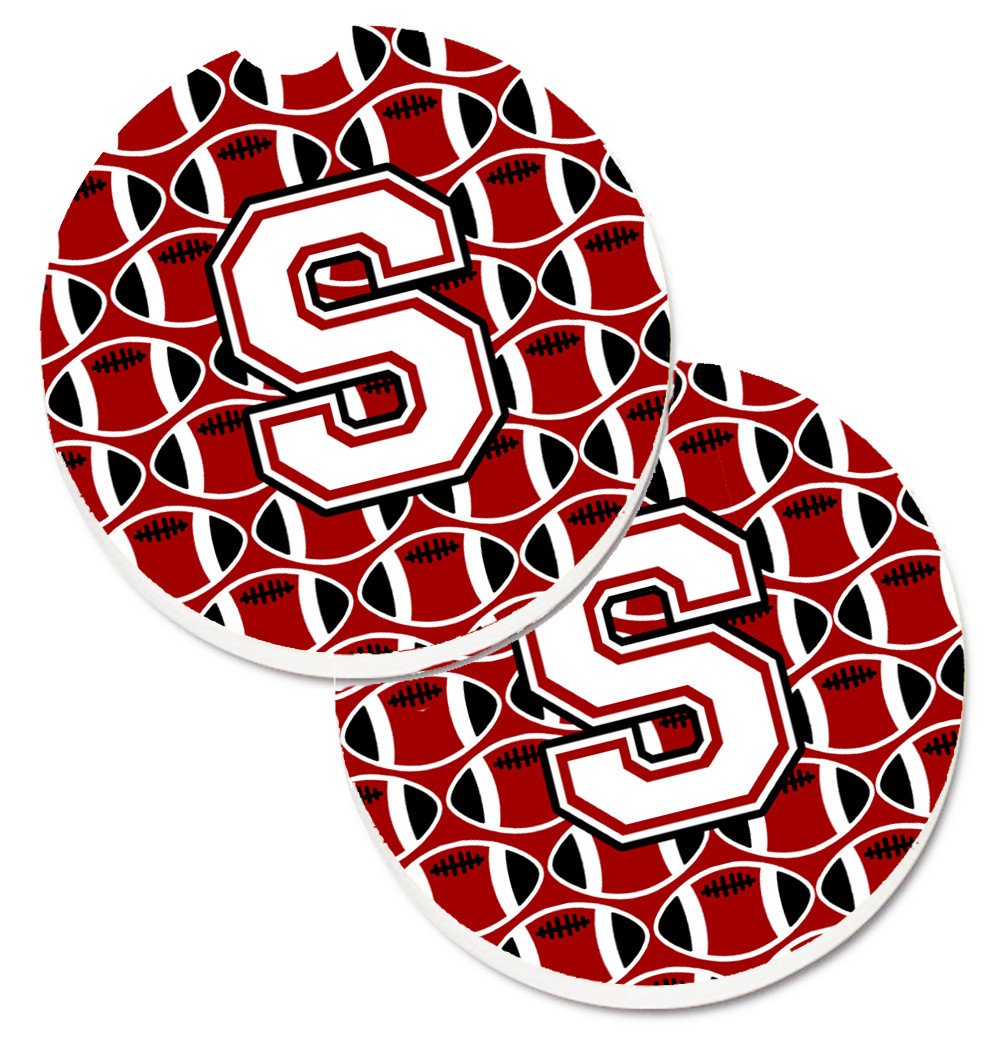 Letter S Football Cardinal and White Set of 2 Cup Holder Car Coasters CJ1082-SCARC by Caroline&#39;s Treasures