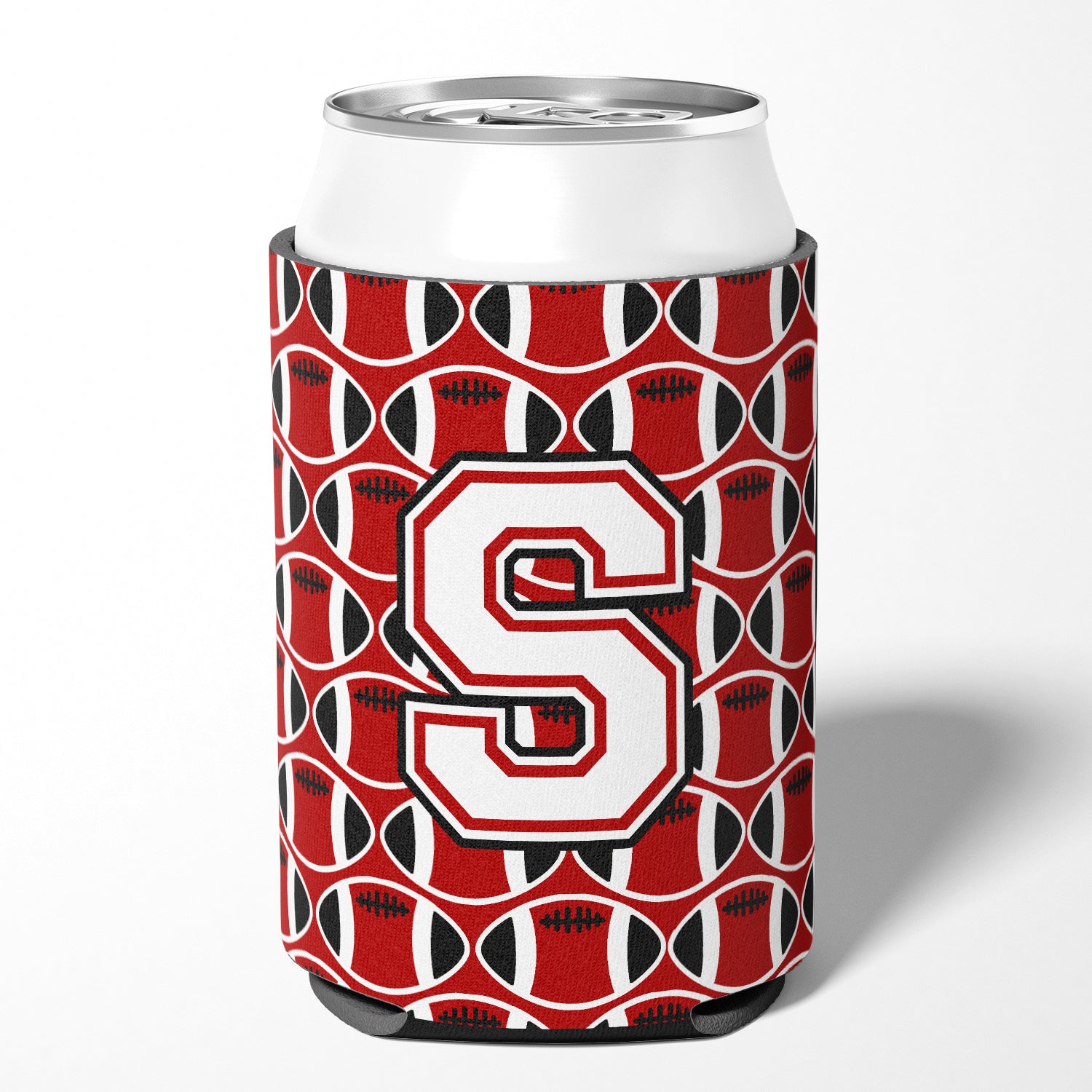 Letter S Football Cardinal and White Can or Bottle Hugger CJ1082-SCC