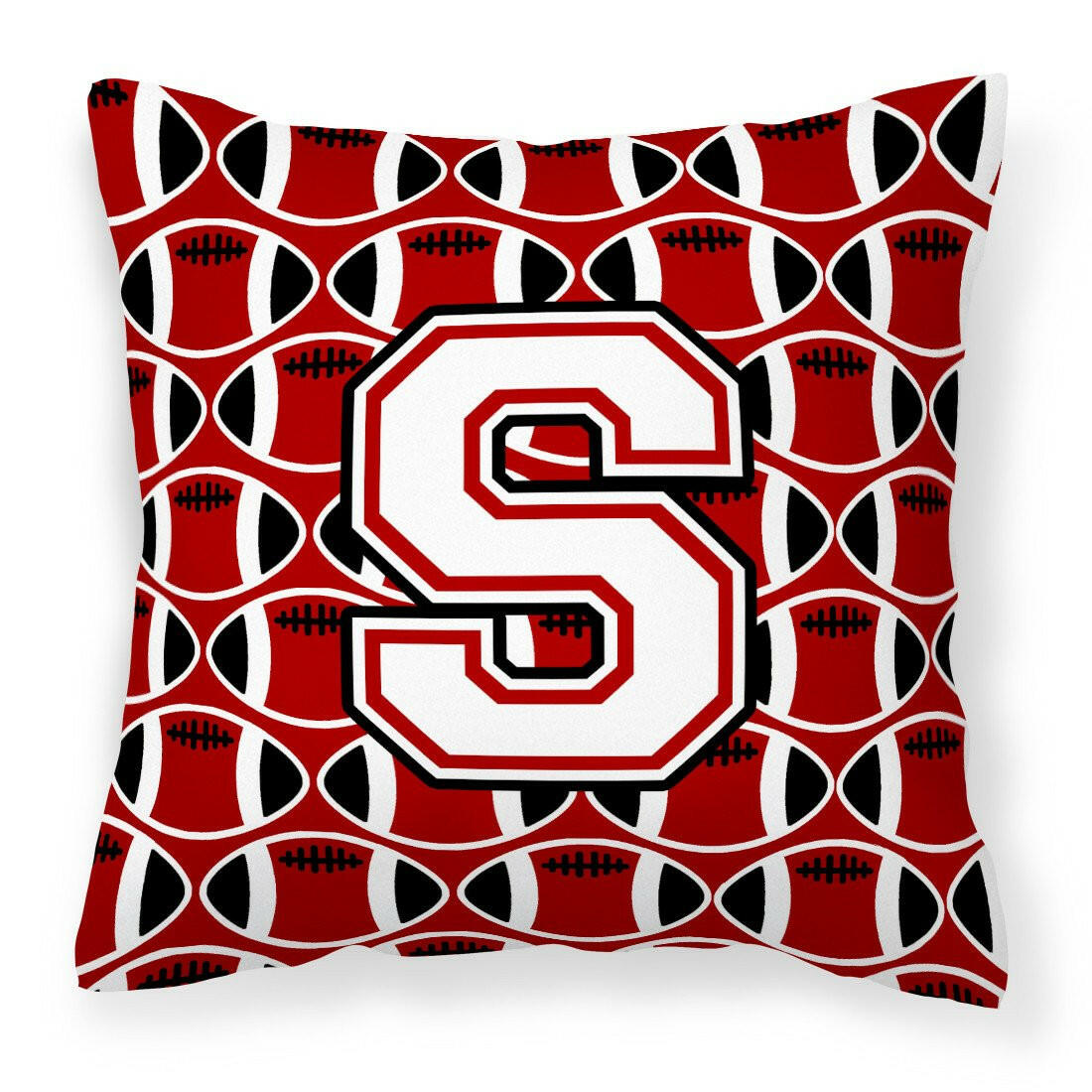 Letter S Football Cardinal and White Fabric Decorative Pillow CJ1082-SPW1414 by Caroline&#39;s Treasures
