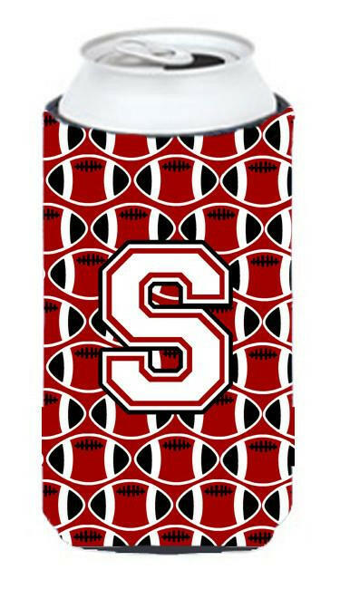 Letter S Football Cardinal and White Tall Boy Beverage Insulator Hugger CJ1082-STBC by Caroline&#39;s Treasures