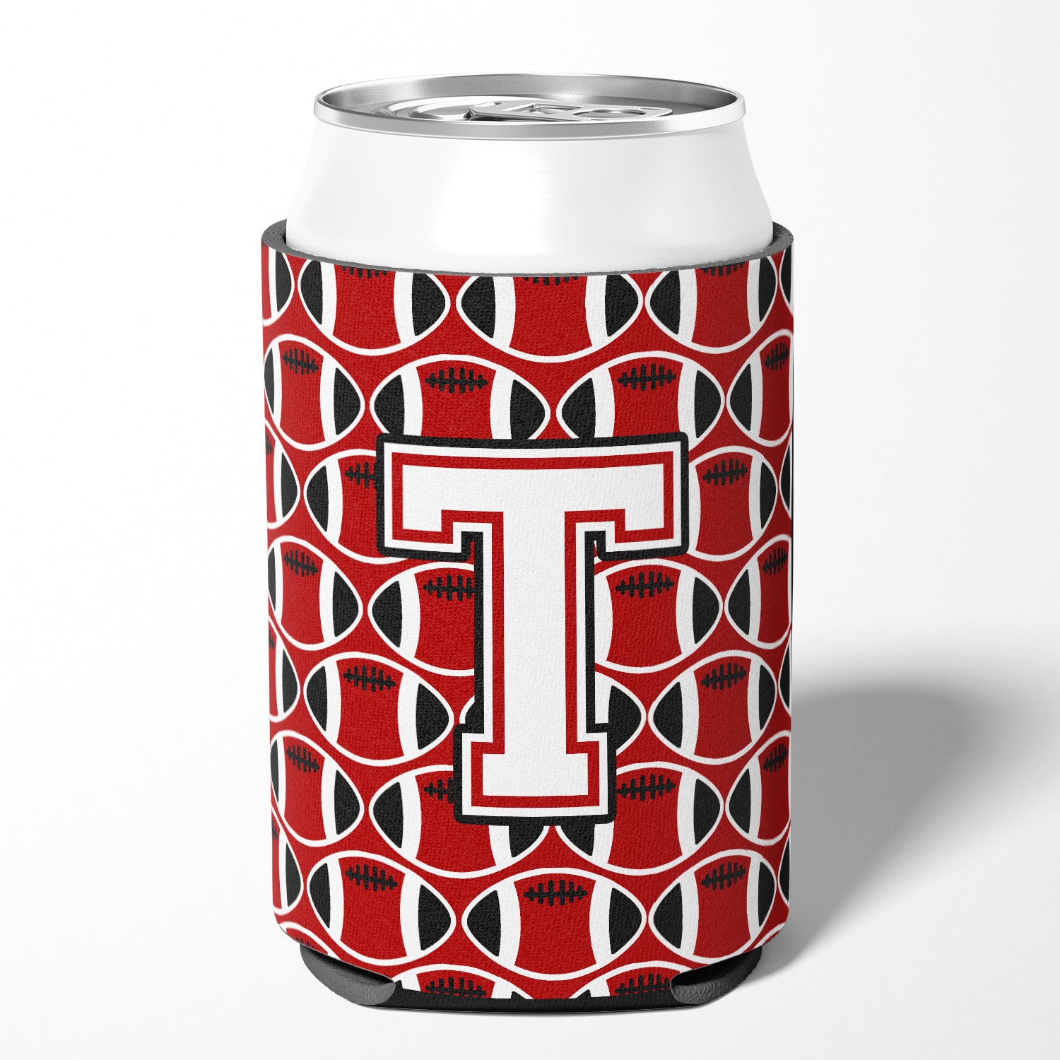 Letter T Football Cardinal and White Can or Bottle Hugger CJ1082-TCC.