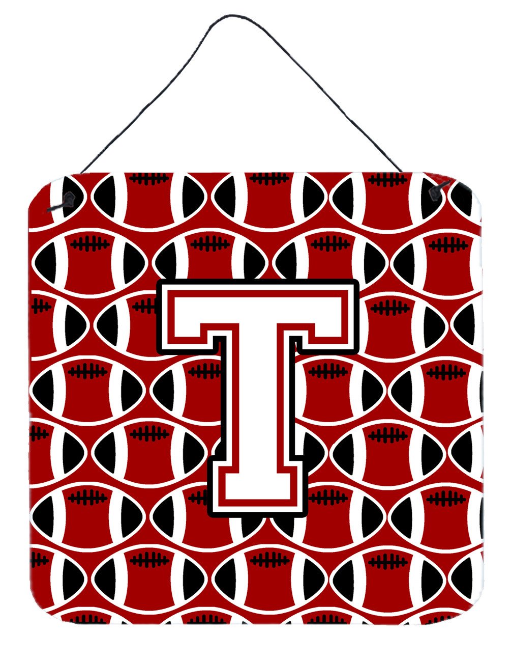 Letter T Football Cardinal and White Wall or Door Hanging Prints CJ1082-TDS66 by Caroline&#39;s Treasures