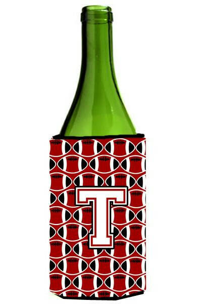 Letter T Football Cardinal and White Wine Bottle Beverage Insulator Hugger CJ1082-TLITERK by Caroline&#39;s Treasures