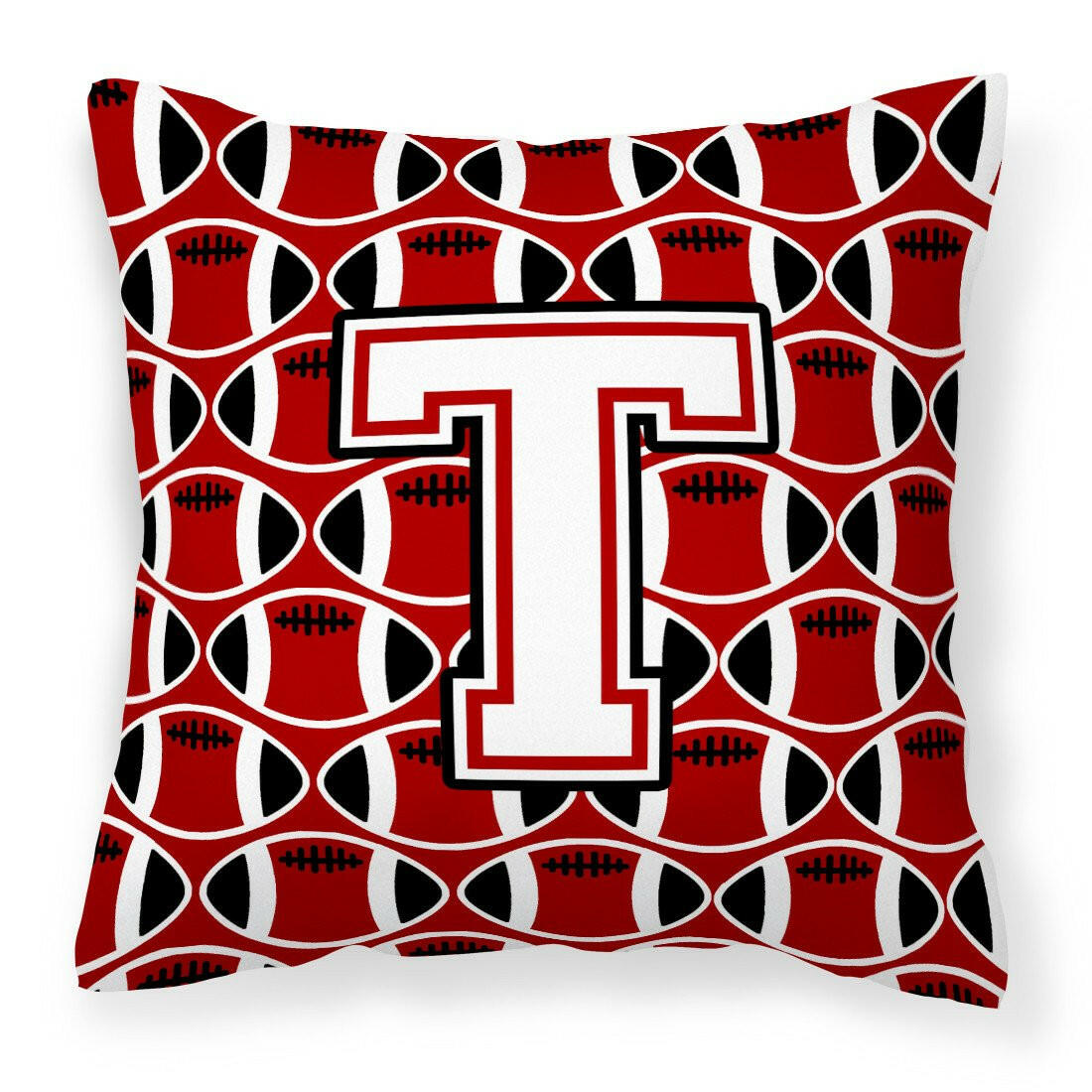 Letter T Football Cardinal and White Fabric Decorative Pillow CJ1082-TPW1414 by Caroline&#39;s Treasures