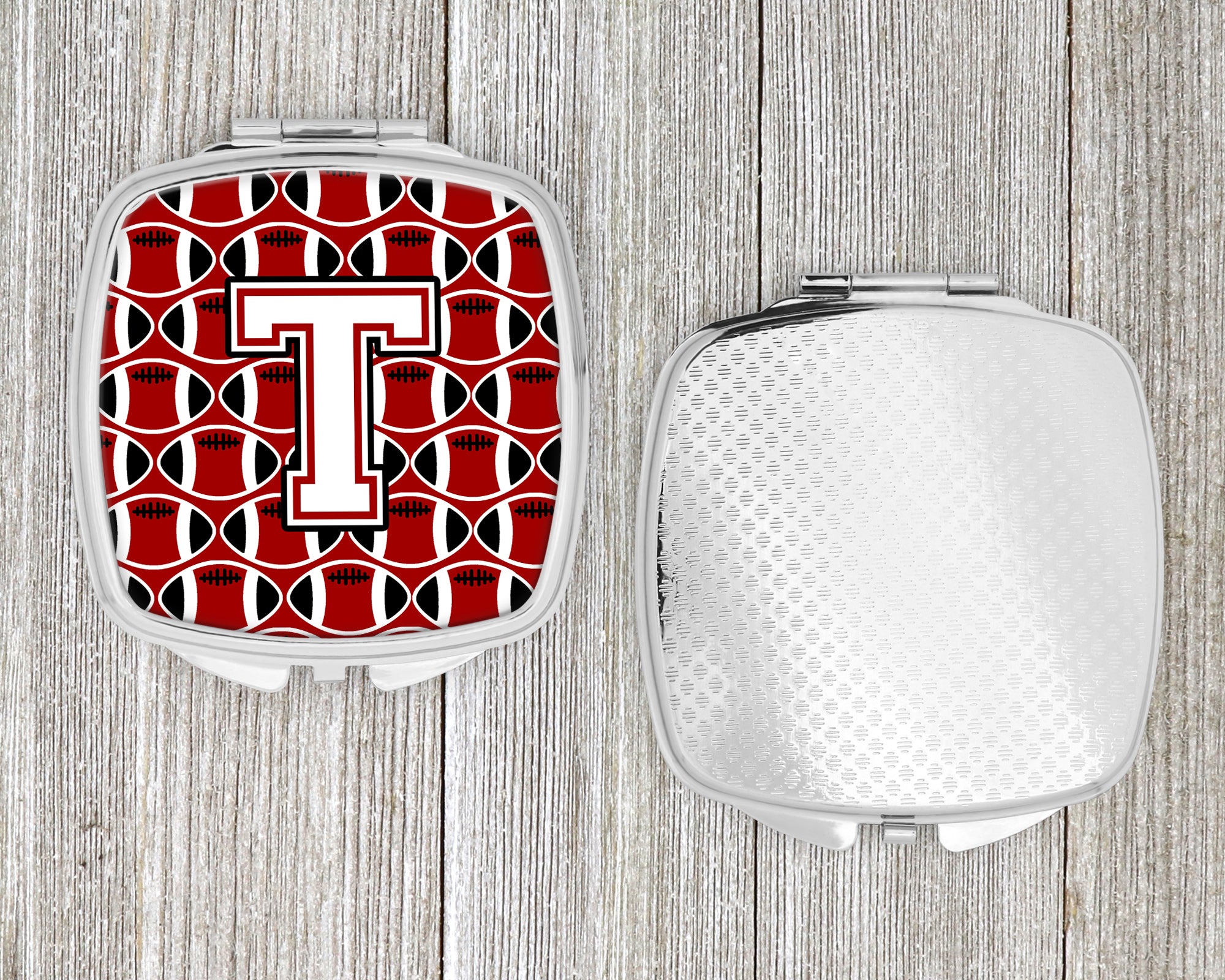 Letter T Football Cardinal and White Compact Mirror CJ1082-TSCM  the-store.com.