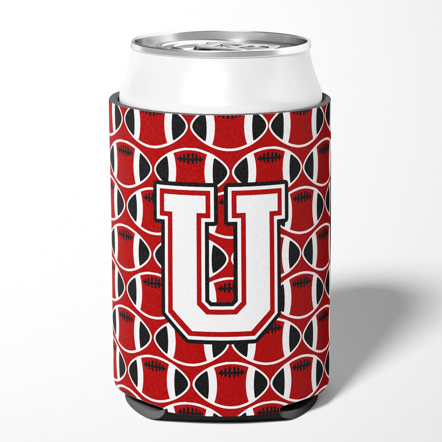 Letter U Football Cardinal and White Can or Bottle Hugger CJ1082-UCC.