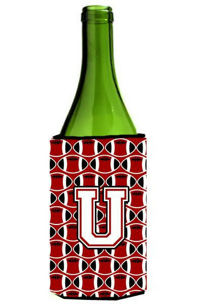 Letter U Football Cardinal and White Wine Bottle Beverage Insulator Hugger CJ1082-ULITERK by Caroline&#39;s Treasures