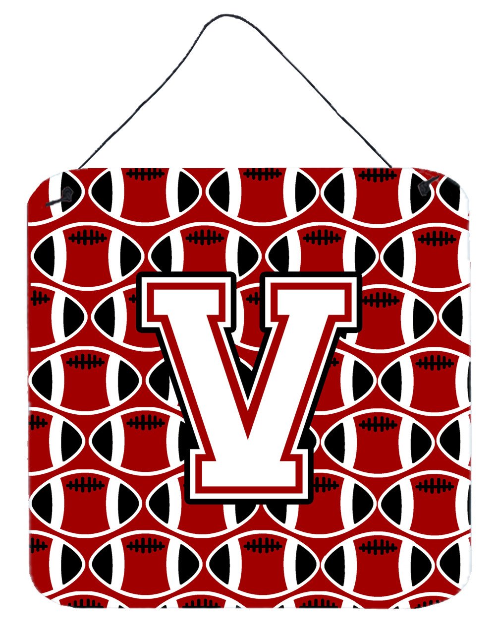 Letter V Football Cardinal and White Wall or Door Hanging Prints CJ1082-VDS66 by Caroline&#39;s Treasures
