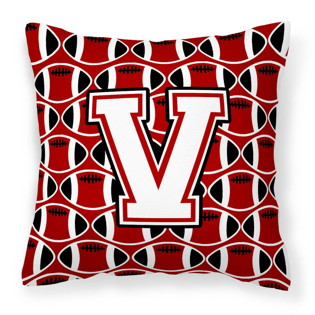 Letter V Football Cardinal and White Fabric Decorative Pillow CJ1082-VPW1414 by Caroline&#39;s Treasures