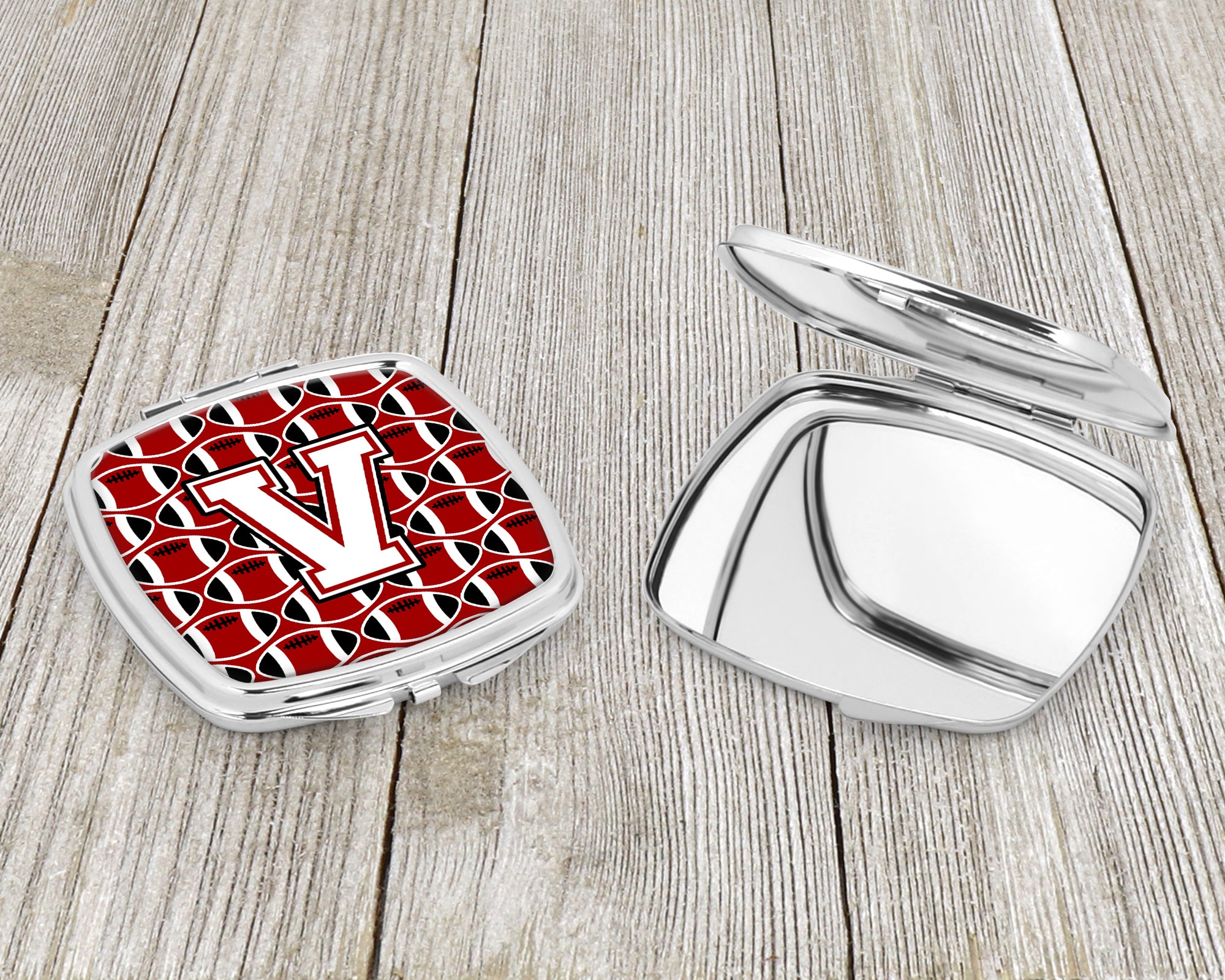 Letter V Football Cardinal and White Compact Mirror CJ1082-VSCM
