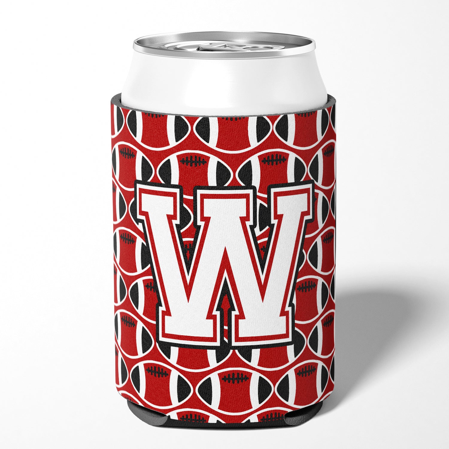 Letter W Football Cardinal and White Can or Bottle Hugger CJ1082-WCC.