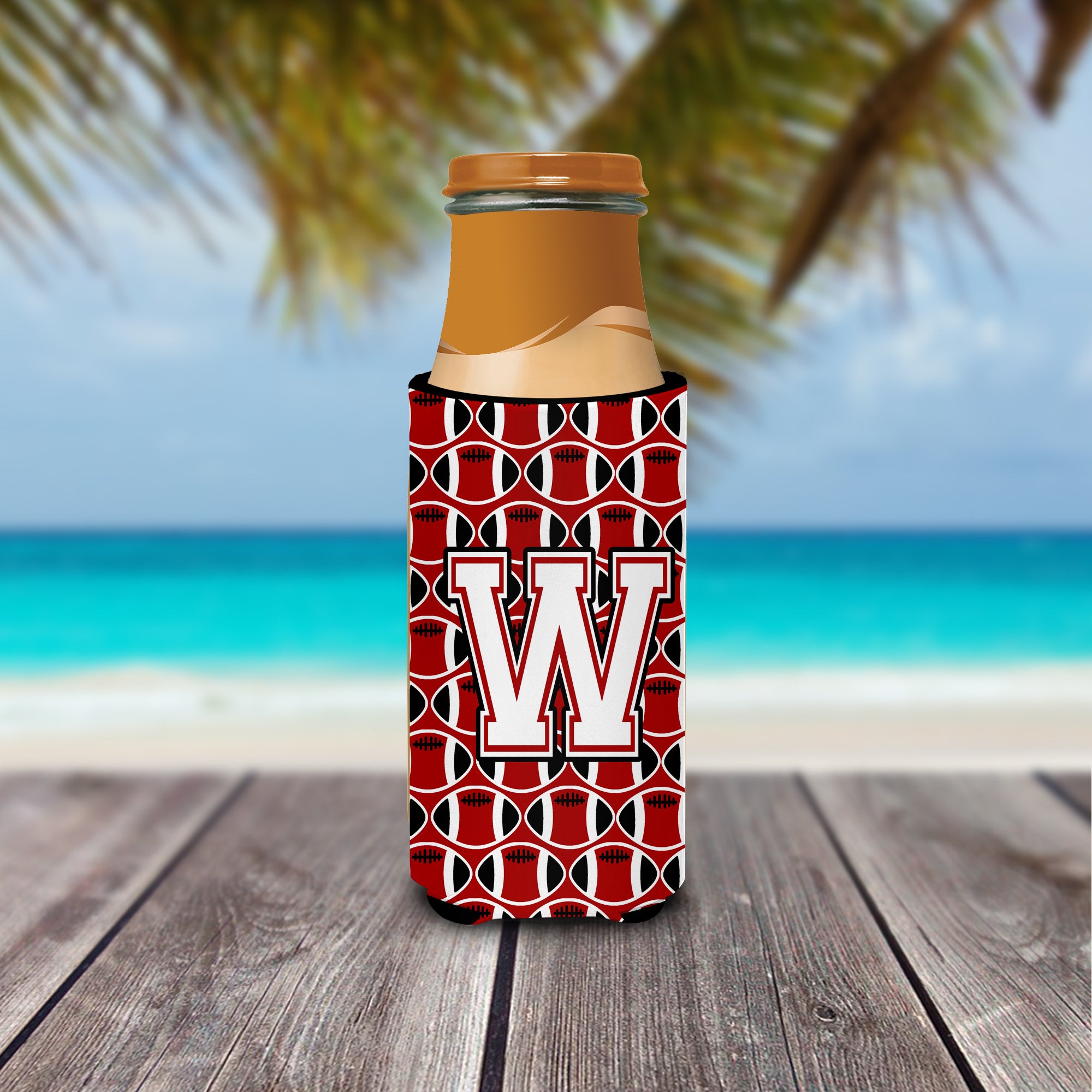 Letter W Football Cardinal and White Ultra Beverage Insulators for slim cans CJ1082-WMUK