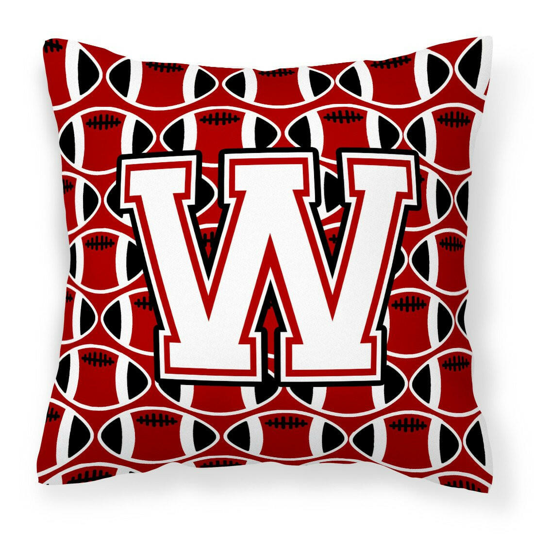 Letter W Football Cardinal and White Fabric Decorative Pillow CJ1082-WPW1414 by Caroline&#39;s Treasures
