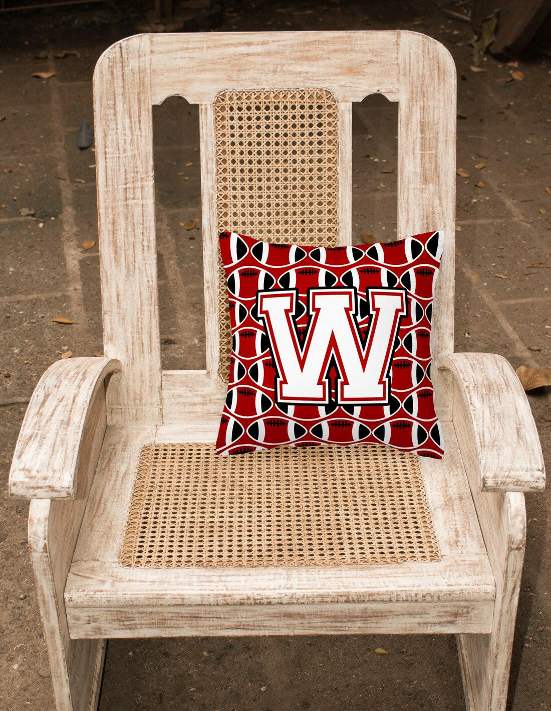 Letter W Football Cardinal and White Fabric Decorative Pillow CJ1082-WPW1414 by Caroline's Treasures