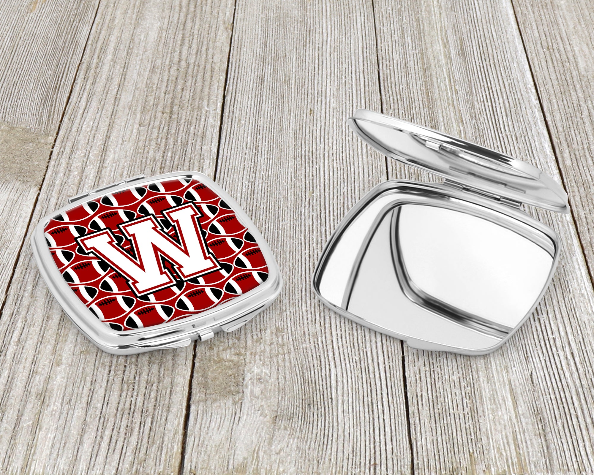 Letter W Football Cardinal and White Compact Mirror CJ1082-WSCM