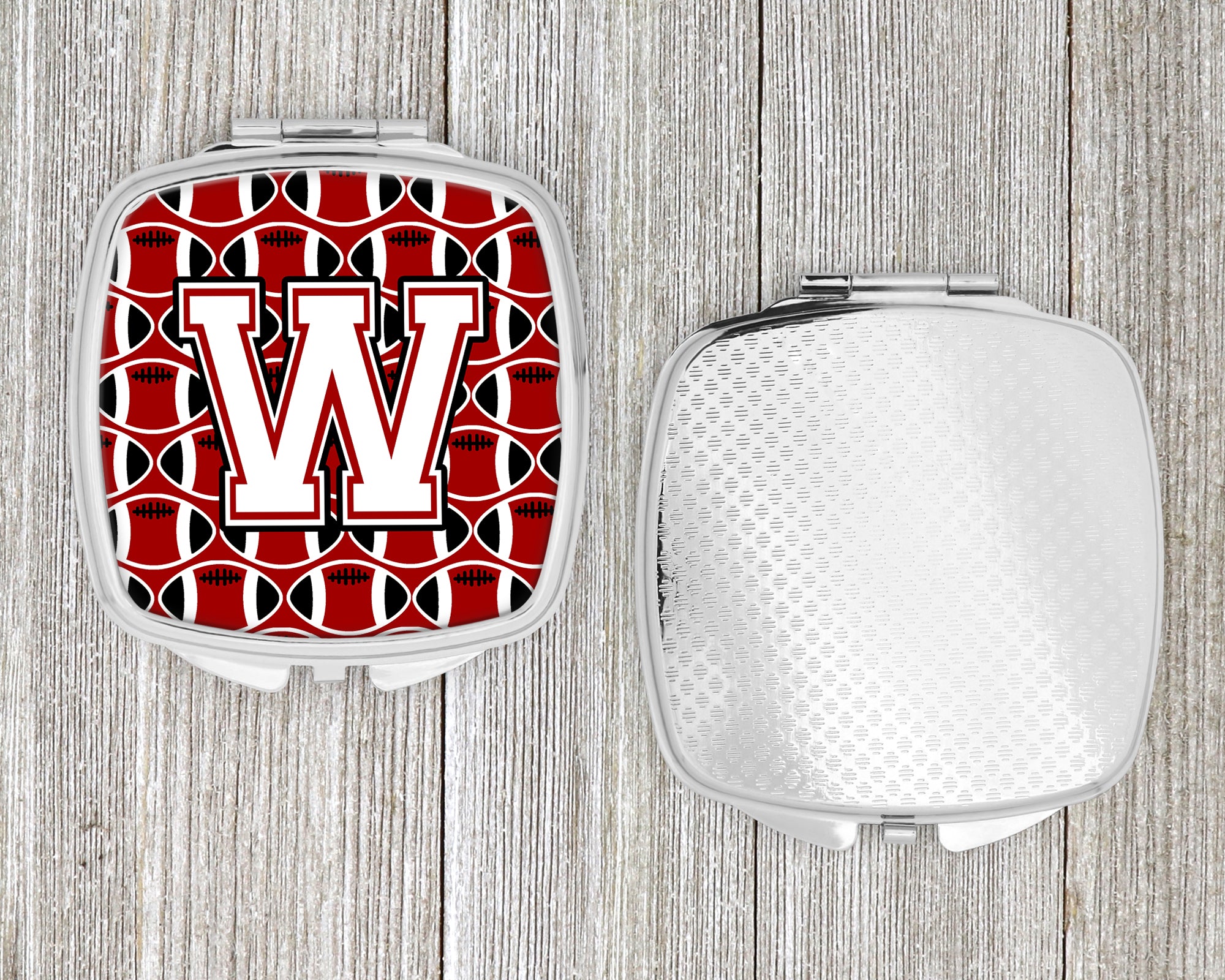 Letter W Football Cardinal and White Compact Mirror CJ1082-WSCM