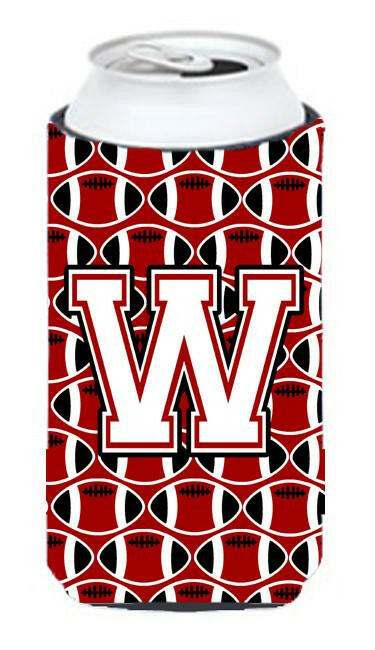 Letter W Football Cardinal and White Tall Boy Beverage Insulator Hugger CJ1082-WTBC by Caroline&#39;s Treasures